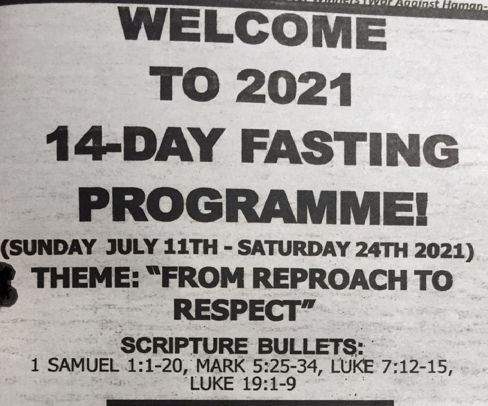 WELCOME TO THE 2021 14-DAY FASTING - PROGRAMME!